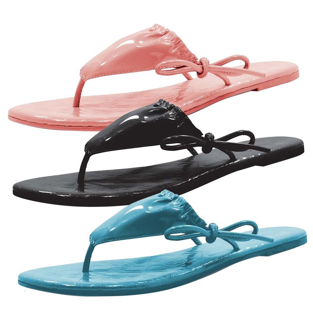 Pure Candy Leather Bikini Thong Sandals - Black